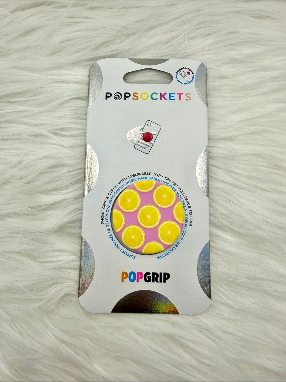 2/$25✨PopSocket PopGrip Phone Grip in Pink with Yellow Lemon Slices